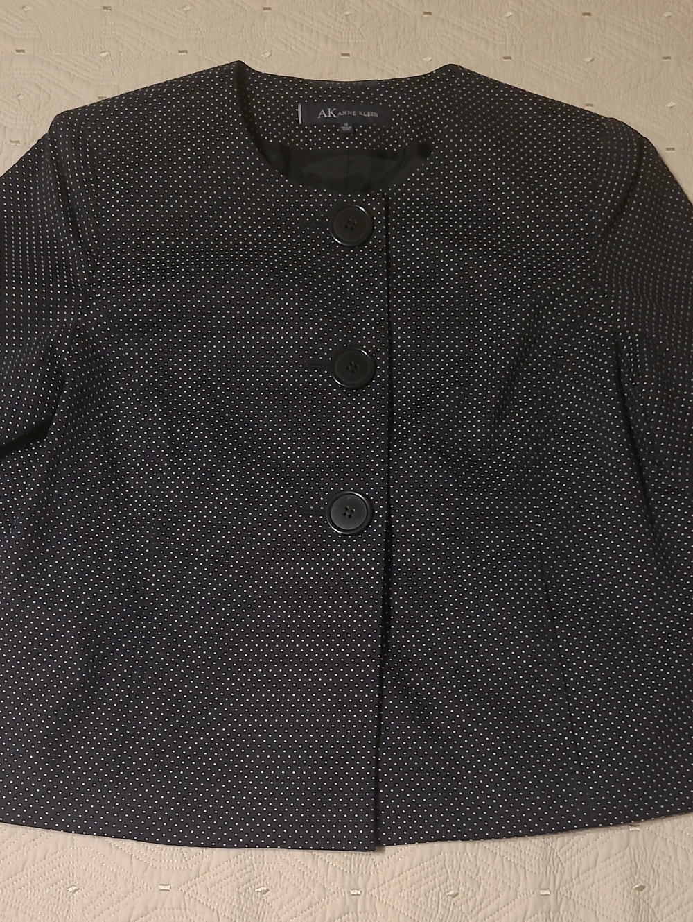 Anne Klein Black Jacket with White Microdot Pattern